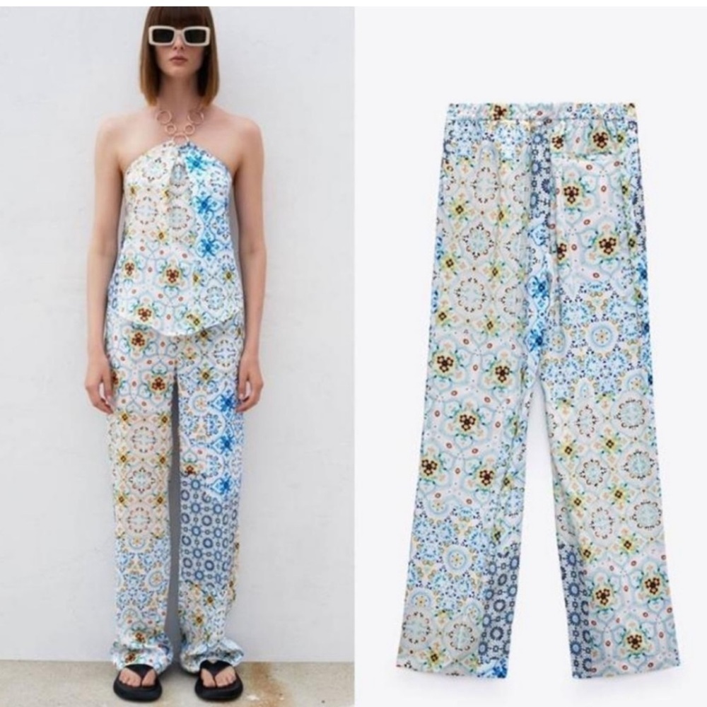 Zara Wide Leg Patchwork Print Women’s Pants Size small Blogger Favorite
